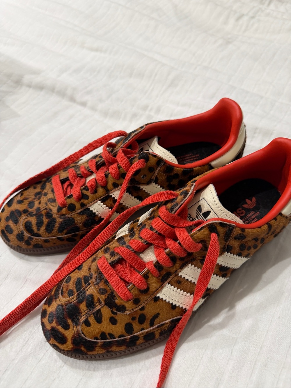 adidas Leopard Print Sneakers, White Stripes & Red Accents NEVER BEEN WORN